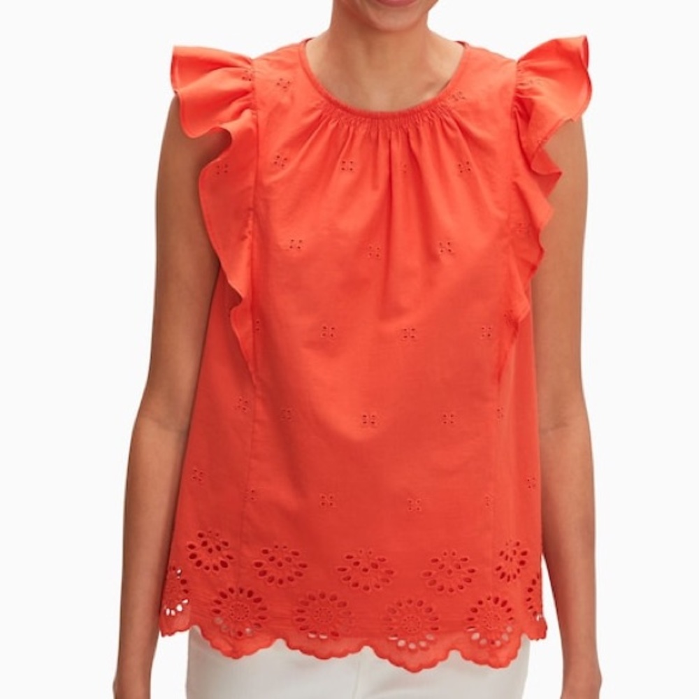 Kate Spade top Orange ruffle sleeveless eyelet blouse summer